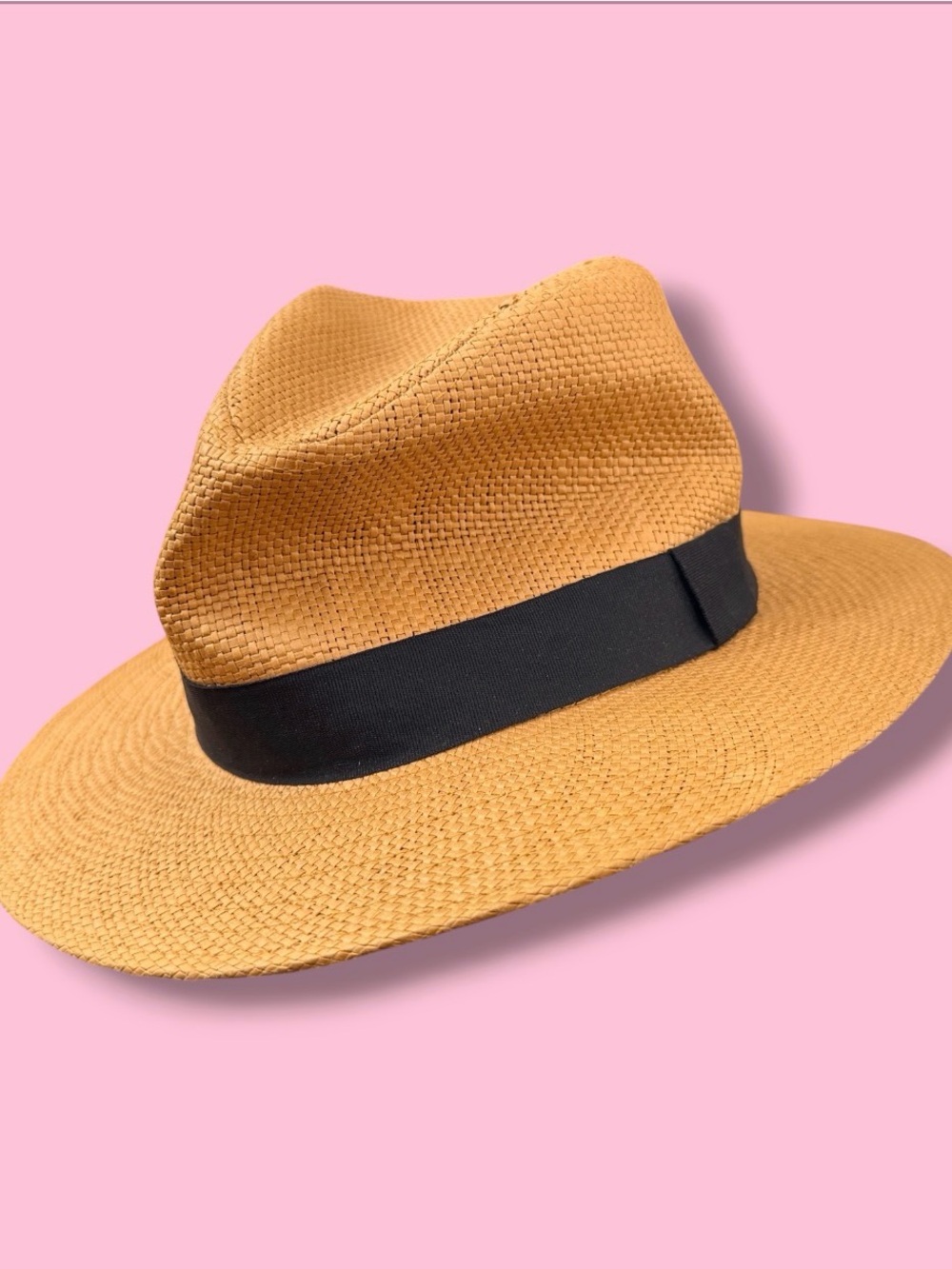 Straw Fedora Hat with Black Band - Tan